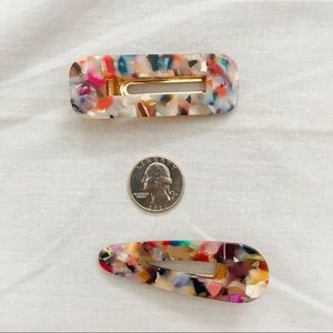 Resin Acrylic Barrette Hair Clips Mosaic Multicolor Gold Backing Y2K